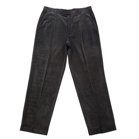 Zanella Other - Zanella Austin Dress Pants Mens 38 Cuffed Moleskin Pleated Dark Taupe Italy